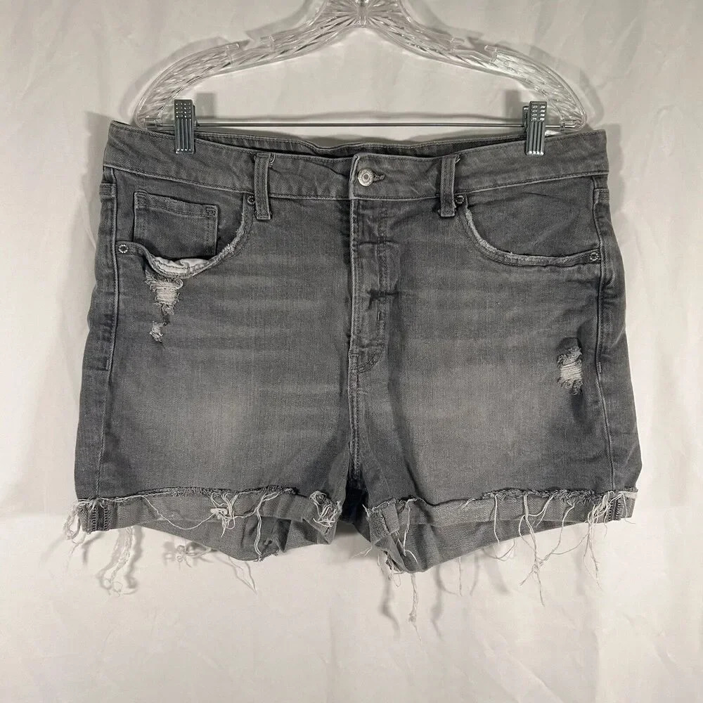 Old Navy Jean Shorts Women's 16 Grey Denim High Rise OG Short Cotton Blend